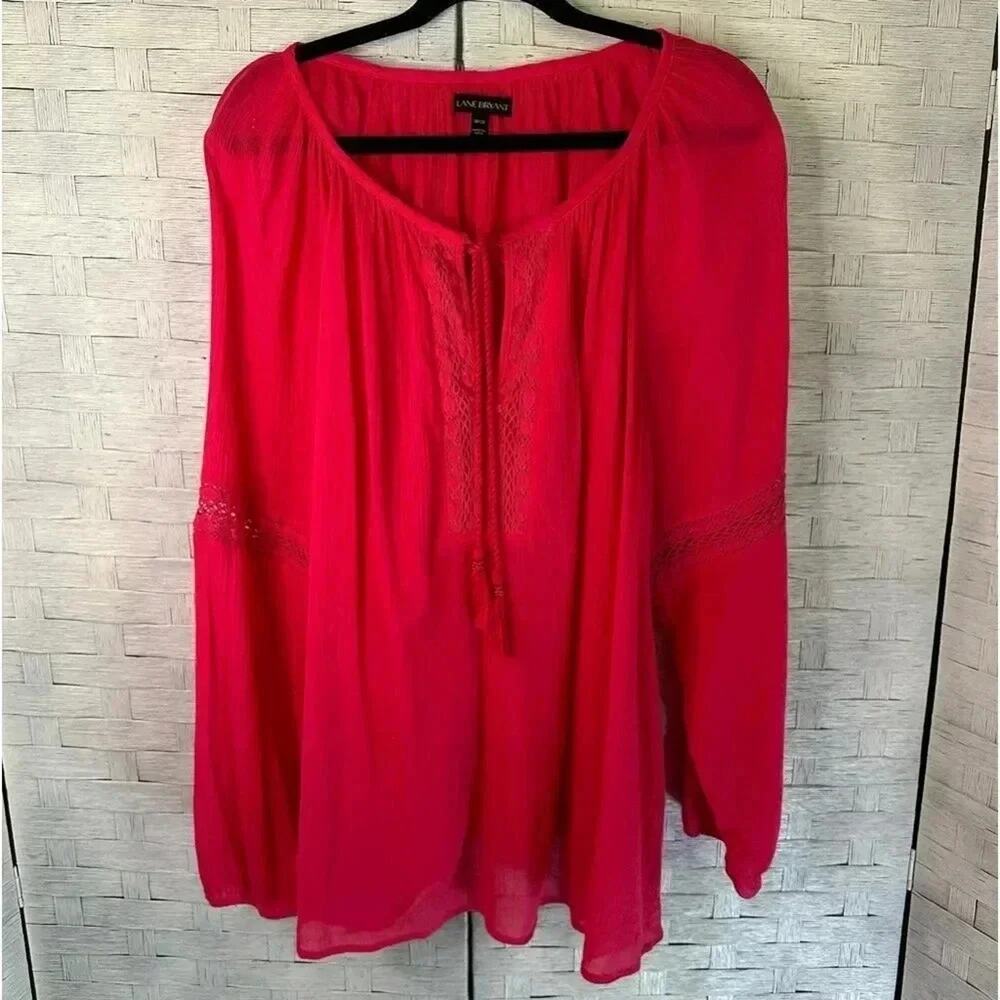 Lane Bryant Women's pink peasant Lacey tunic blouse bohemian hippie plus size